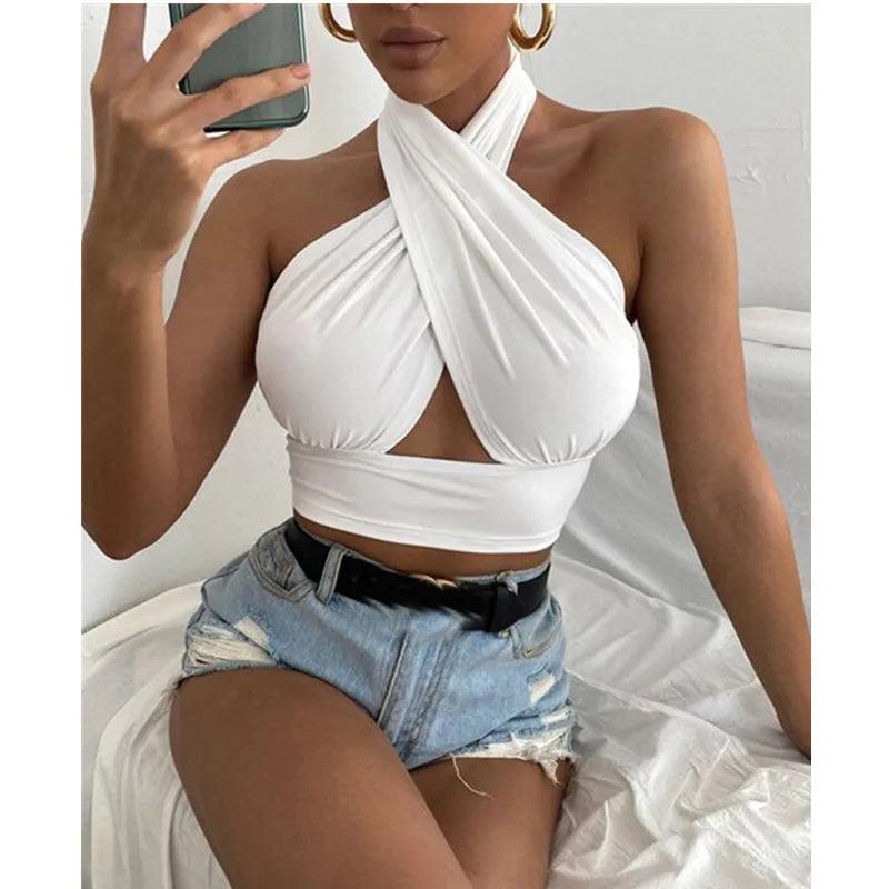 Women Summer Tank Tops Solid Cross Halter Camis Backless Crop Tops Female Camisole Cropped Top Slim Sleeveless Streetwear-THAT FASHION STORE