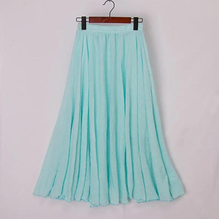 High Quality Cotton Linen Maxi Skirt Womens Casual Elastic High Waist Pleated A-Line Beach Skirts Boho Saia Feminina Faldas Jupe-THAT FASHION STORE