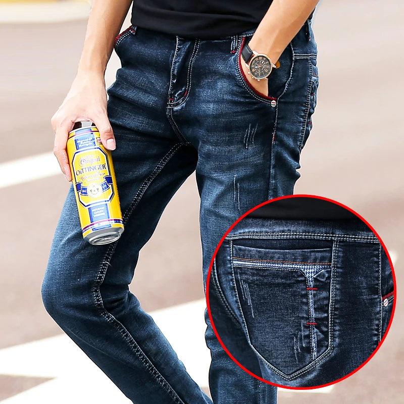 Jeans men's 2024 new slim jeans, high-quality casual stretch trousers men's clothing, fashion Korean straight versatile jeans-THAT FASHION STORE