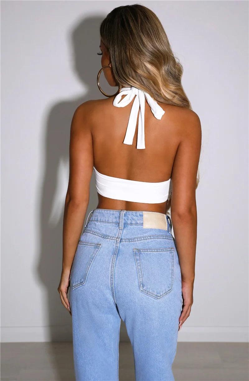 Women Halter Vest with Sexy Hollow Open Chest Design Simple Solid Color Cooling Summer Crop Tops Party Clubwear-THAT FASHION STORE