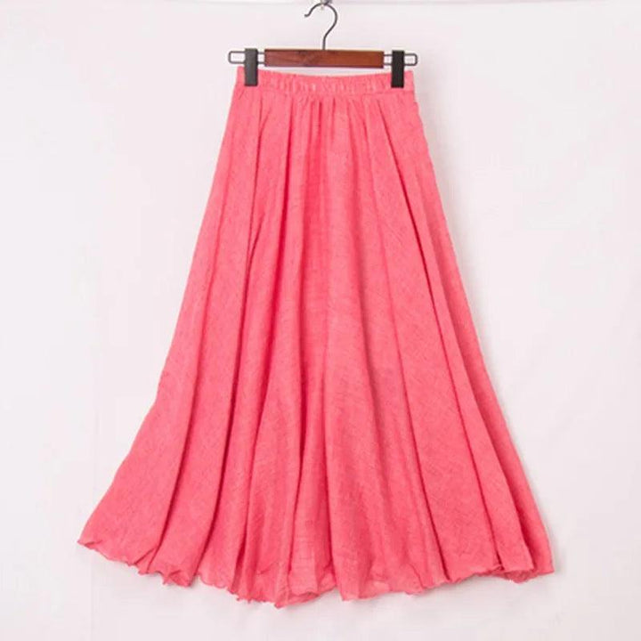 High Quality Cotton Linen Maxi Skirt Womens Casual Elastic High Waist Pleated A-Line Beach Skirts Boho Saia Feminina Faldas Jupe-THAT FASHION STORE