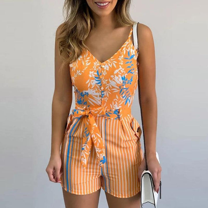 Sexy V-neck Spaghetti Strap Floral Print Women Short Romper Playsuit Female Beach Ruffle Sleeveless 2023 Fashion Casual Jumpsuit-THAT FASHION STORE