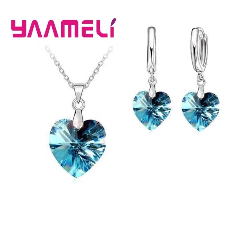 Love Heart Shape Women 925 Sterling Silver Color Bridal Jewelry Set For Wedding Fashion Crystal Pendants Necklaces Earring Set-THAT FASHION STORE