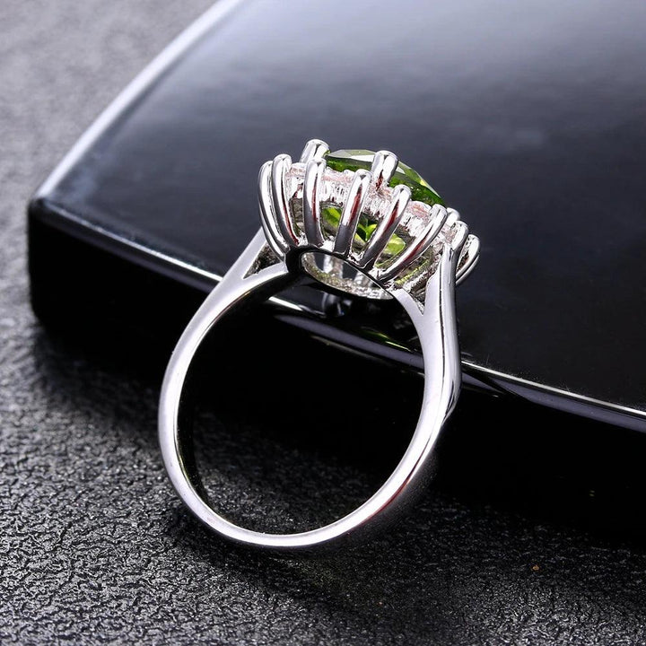 925 Sterling Silver Ring Flower Silver Rings with Peridot Stones Shining Luxury Wedding Engagement Rings for Women Jewelry-THAT FASHION STORE