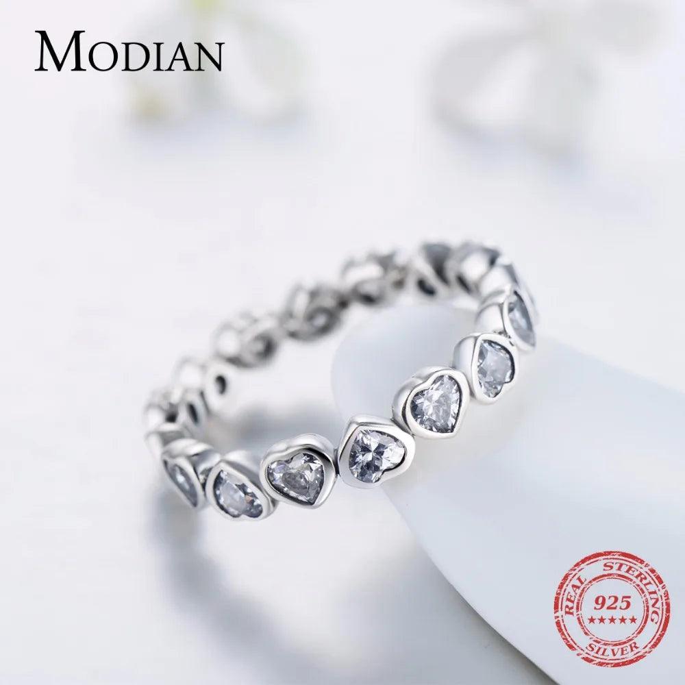 Modian Fashion Classic Cubic Zirconia Jewelry Real 925 sterling silver Love Hearts Ring Eternity Simulated Ring Bands Jewelry-THAT FASHION STORE