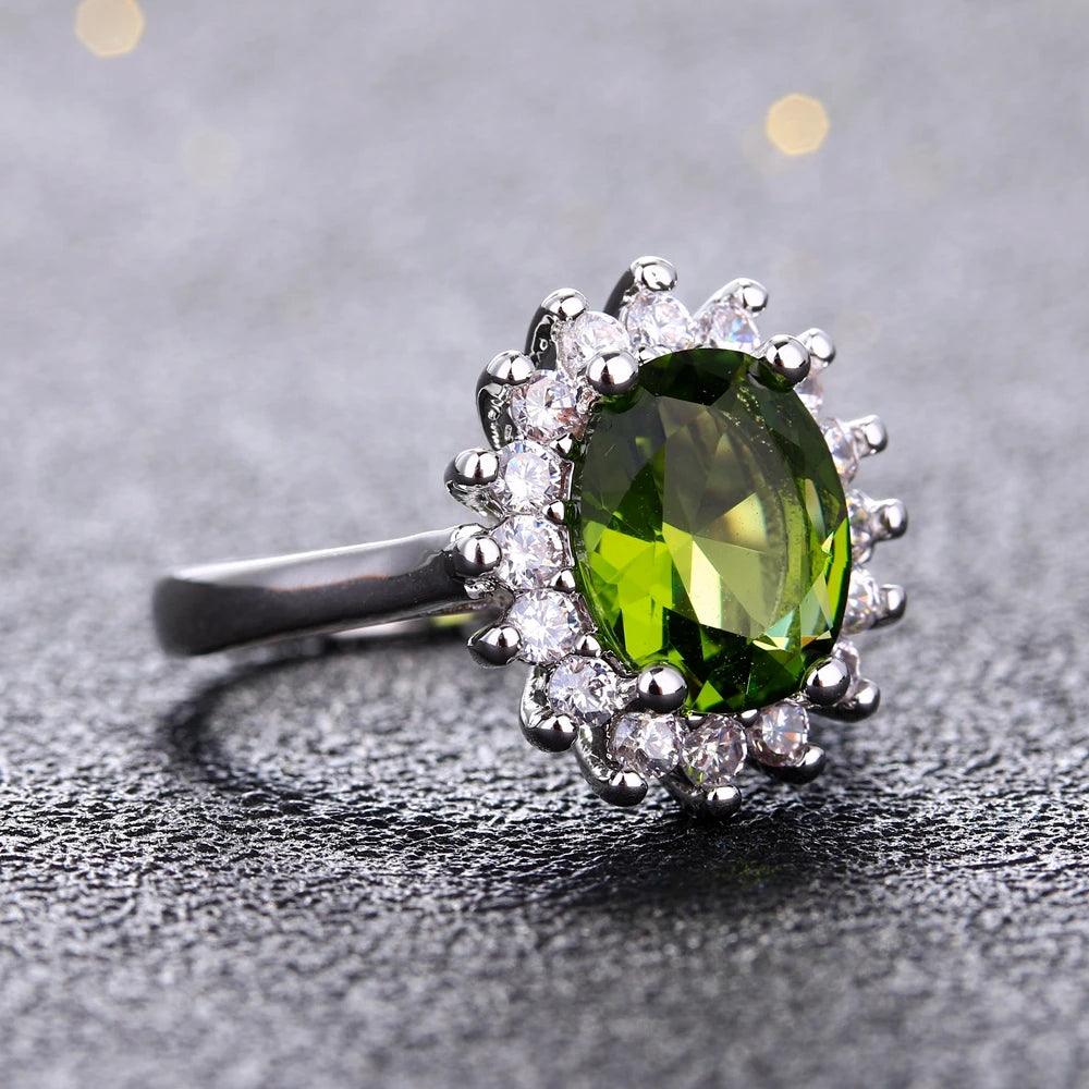 925 Sterling Silver Ring Flower Silver Rings with Peridot Stones Shining Luxury Wedding Engagement Rings for Women Jewelry-THAT FASHION STORE