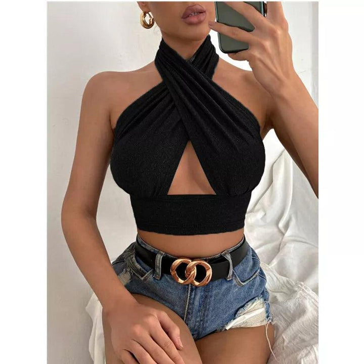 Women Summer Tank Tops Solid Cross Halter Camis Backless Crop Tops Female Camisole Cropped Top Slim Sleeveless Streetwear-THAT FASHION STORE