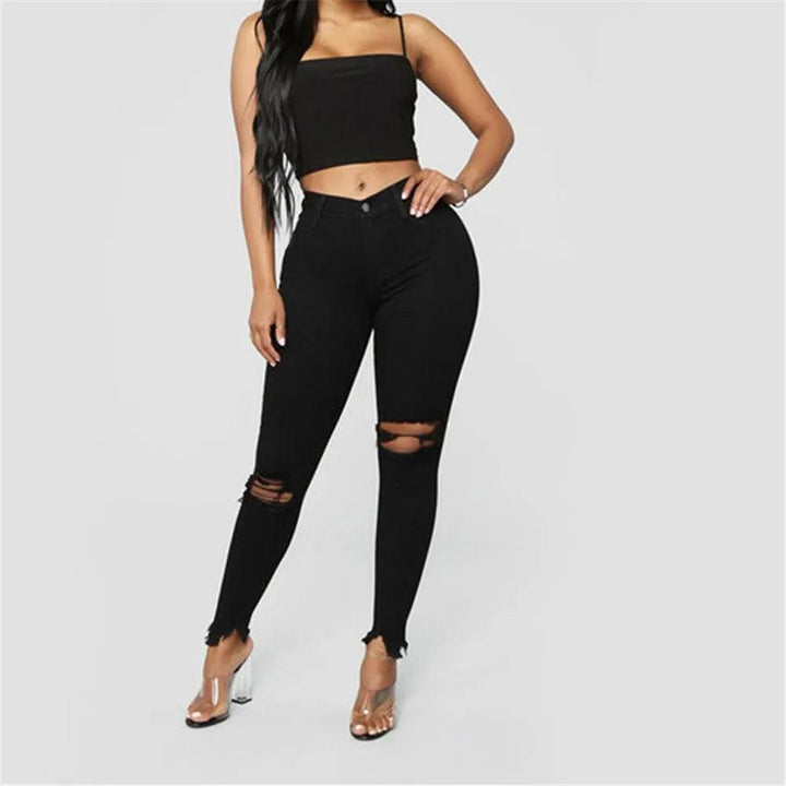 Black and White Ripped Jeans For women Slim denim Jeans Casual Skinny pencil pants Fashion Women's clothing S-3XL Drop Shipping-THAT FASHION STORE