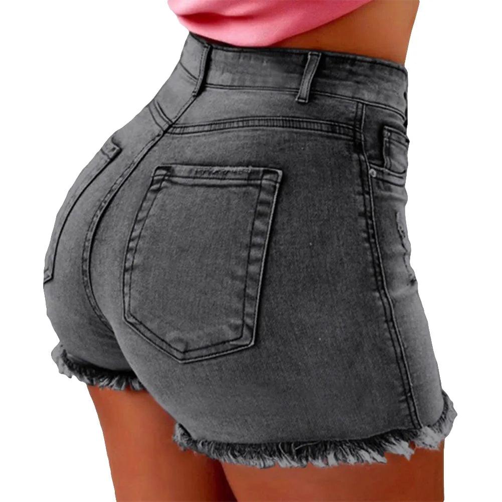 Women's denim shorts Summer Lady Clothing High Waist Denim Shorts Women's Fringe Frayed Ripped Jeans Hot Shorts With Pockets-THAT FASHION STORE