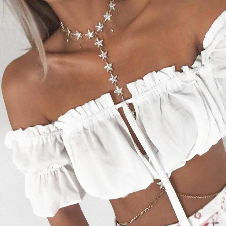 crop tops women 2021 summer lantern sleeve sexy strapless beach tops red black white ruched crop top croptop-THAT FASHION STORE