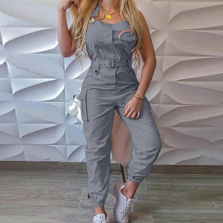 Women Strap Jumpsuit Summer Loose Dungarees Long Rompers Solid Pockets Cargo Pants Female Casual Work Out Playsuits-THAT FASHION STORE