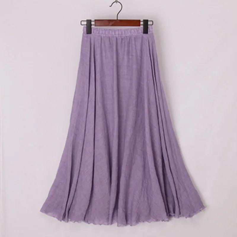 High Quality Cotton Linen Maxi Skirt Womens Casual Elastic High Waist Pleated A-Line Beach Skirts Boho Saia Feminina Faldas Jupe-THAT FASHION STORE