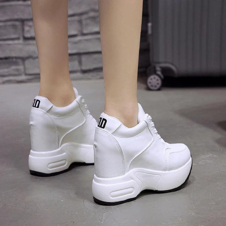 Women's Ankle Boots 2024 Spring Leather Chunky Shoes Woman Platform Height Increased Sneakers 10CM Thick Sole Wedges White Boots-THAT FASHION STORE