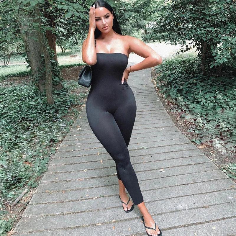 2021 Sleeveless Solid Slash Neck Backless Skinny Jumpsuit Spring Summer Women Fashion Sexy Streetwear Romper-THAT FASHION STORE