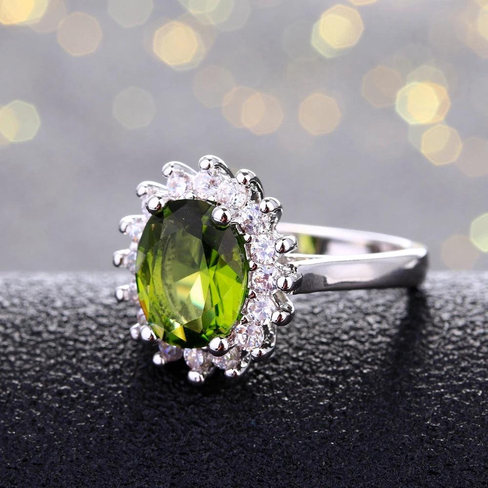 925 Sterling Silver Ring Flower Silver Rings with Peridot Stones Shining Luxury Wedding Engagement Rings for Women Jewelry-THAT FASHION STORE