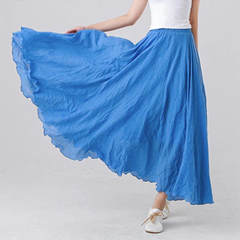 High Quality Cotton Linen Maxi Skirt Womens Casual Elastic High Waist Pleated A-Line Beach Skirts Boho Saia Feminina Faldas Jupe-THAT FASHION STORE