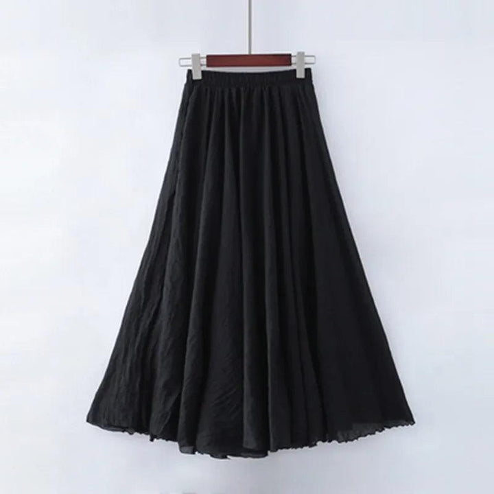 High Quality Cotton Linen Maxi Skirt Womens Casual Elastic High Waist Pleated A-Line Beach Skirts Boho Saia Feminina Faldas Jupe-THAT FASHION STORE