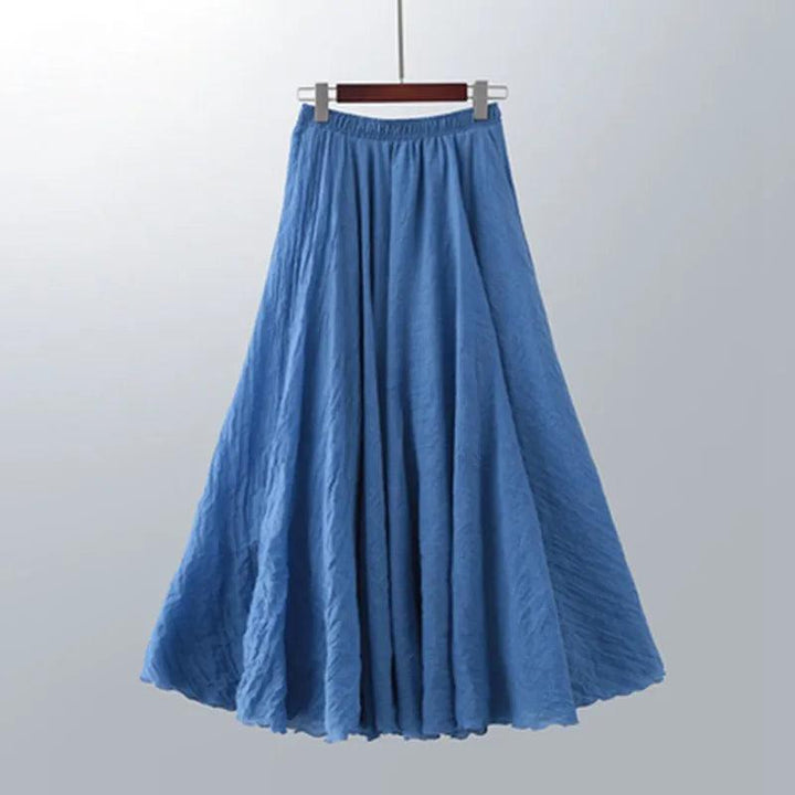 High Quality Cotton Linen Maxi Skirt Womens Casual Elastic High Waist Pleated A-Line Beach Skirts Boho Saia Feminina Faldas Jupe-THAT FASHION STORE