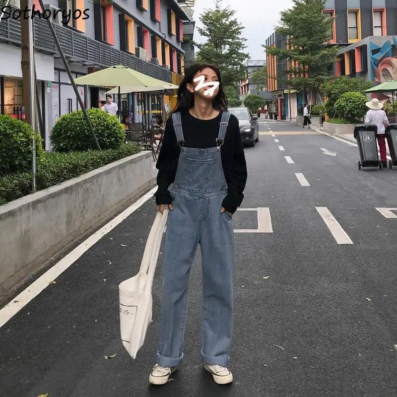 Jumpsuits Women Long Denim Strap Slim Summer All-match Vintage Womens Fashion Streetwear BF Ulzzang Leisure Simple Chic Students-THAT FASHION STORE