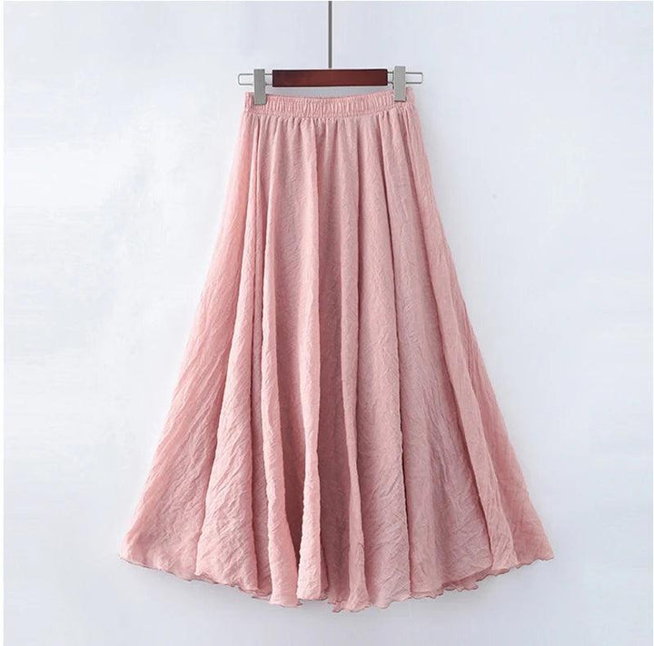 High Quality Cotton Linen Maxi Skirt Womens Casual Elastic High Waist Pleated A-Line Beach Skirts Boho Saia Feminina Faldas Jupe-THAT FASHION STORE