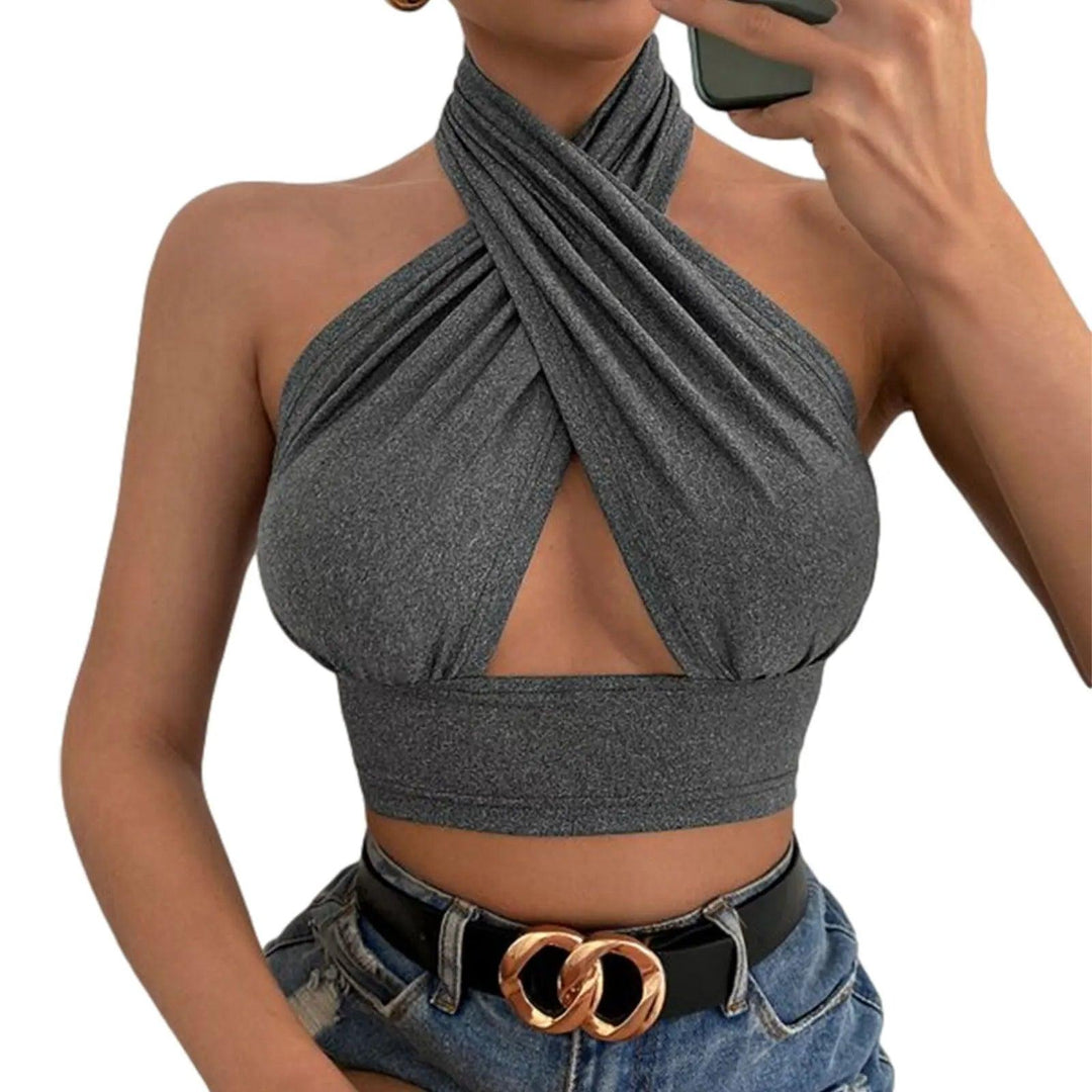 Women Summer Tank Tops Solid Cross Halter Camis Backless Crop Tops Female Camisole Cropped Top Slim Sleeveless Streetwear-THAT FASHION STORE