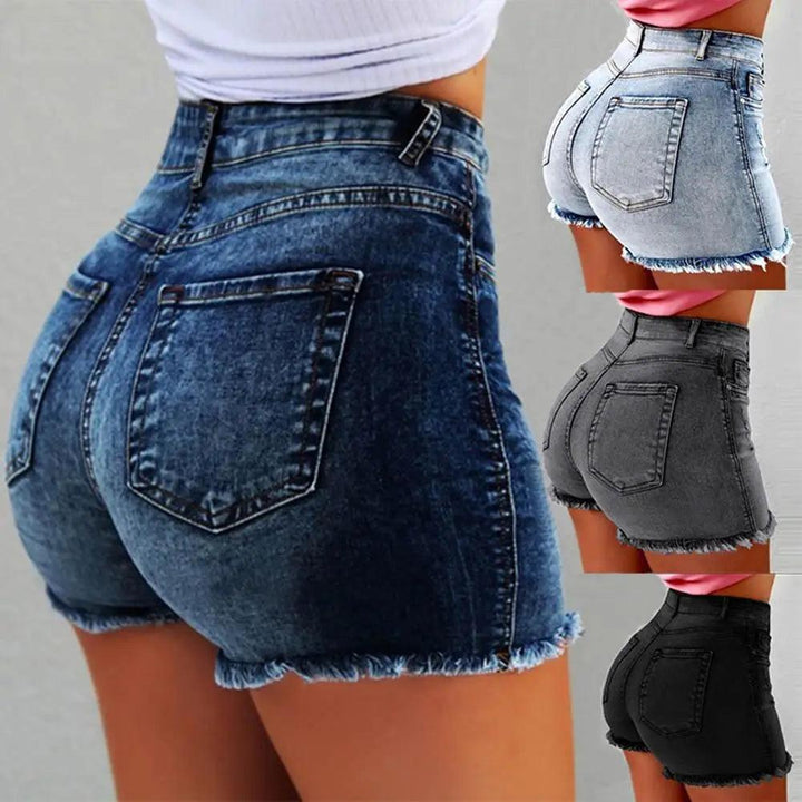 Women's denim shorts Summer Lady Clothing High Waist Denim Shorts Women's Fringe Frayed Ripped Jeans Hot Shorts With Pockets-THAT FASHION STORE