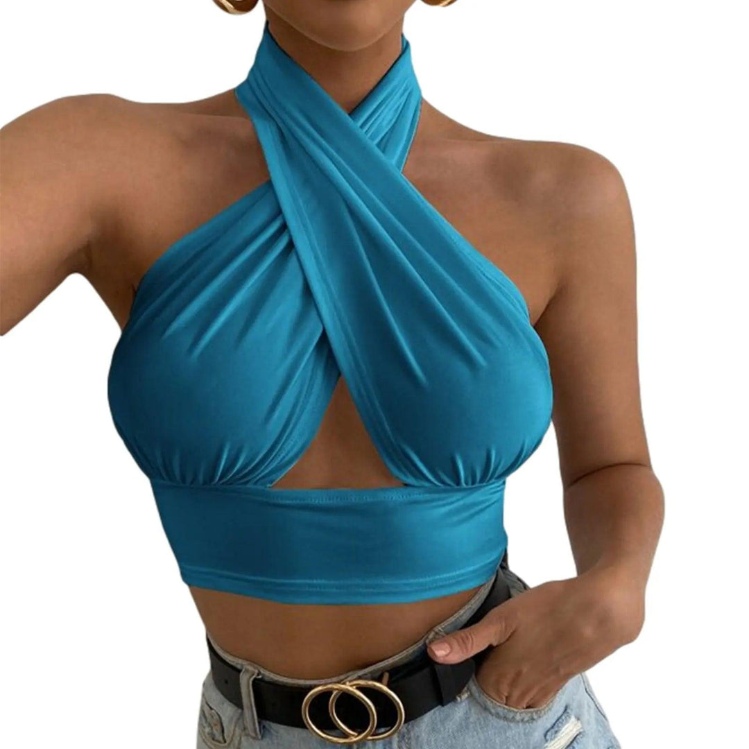 Women Summer Tank Tops Solid Cross Halter Camis Backless Crop Tops Female Camisole Cropped Top Slim Sleeveless Streetwear-THAT FASHION STORE