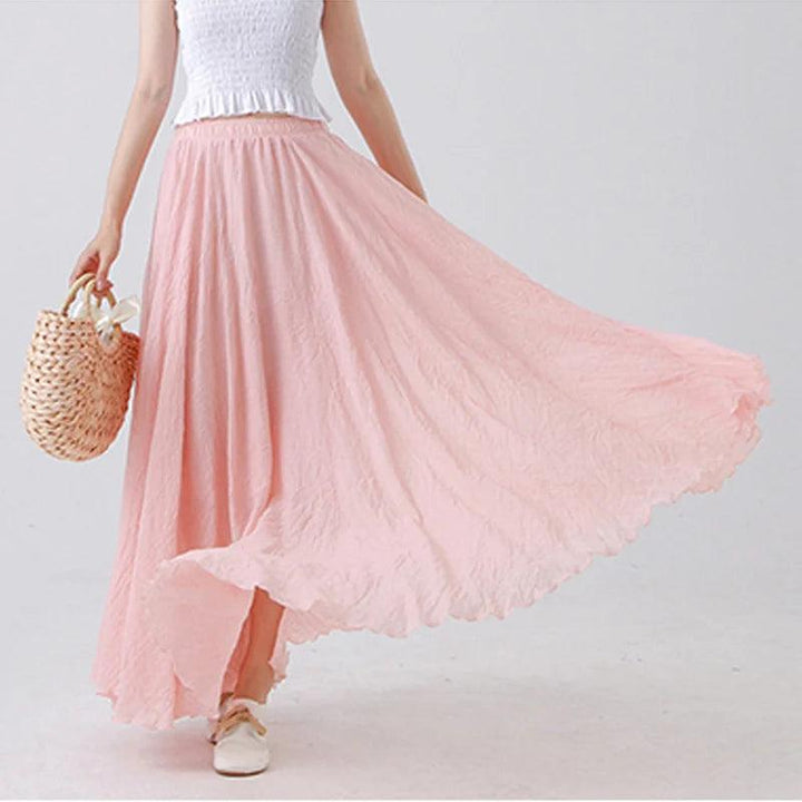 High Quality Cotton Linen Maxi Skirt Womens Casual Elastic High Waist Pleated A-Line Beach Skirts Boho Saia Feminina Faldas Jupe-THAT FASHION STORE