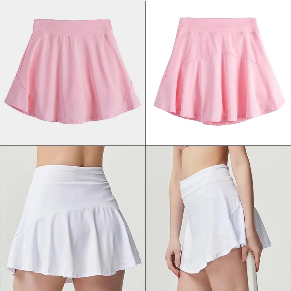 M-XXXL Tennis Skirts Badminton Golf Skirt High Waist Fitness Shorts Women Athletic Running Gym Sport Skorts with Phone Pocket-THAT FASHION STORE