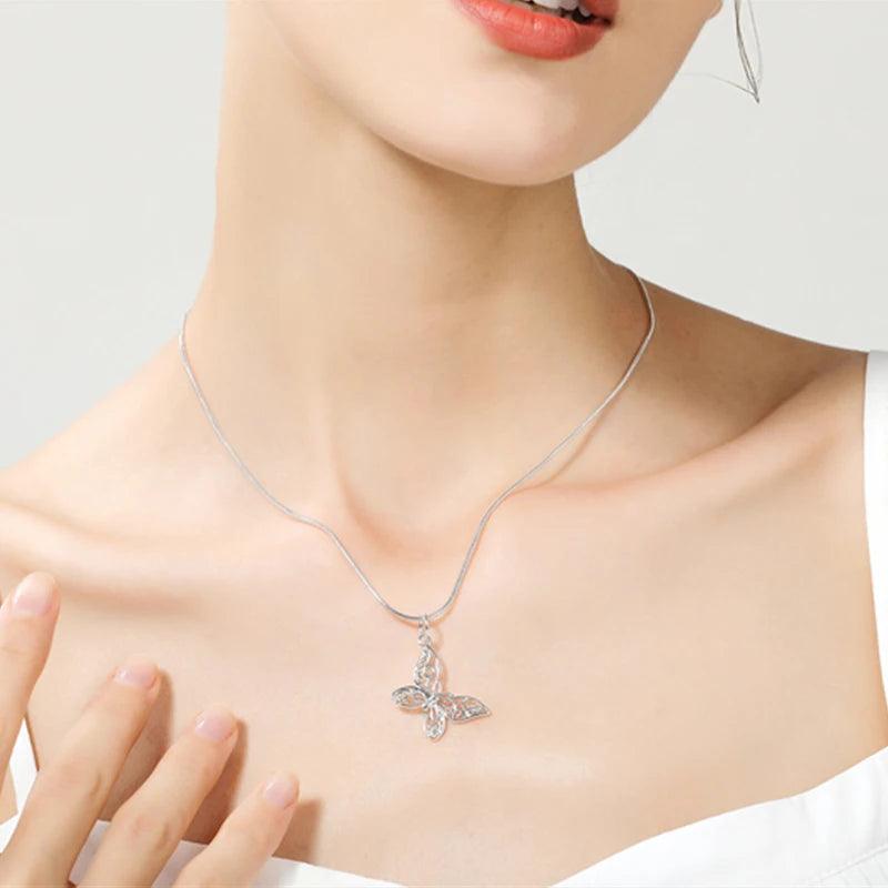 DOTEFFIL 925 Sterling Silver Butterfly Pendant Necklace 18/20/22/24/28/30 inch Snake Chain For Women Wedding Engagement Jewelry-THAT FASHION STORE