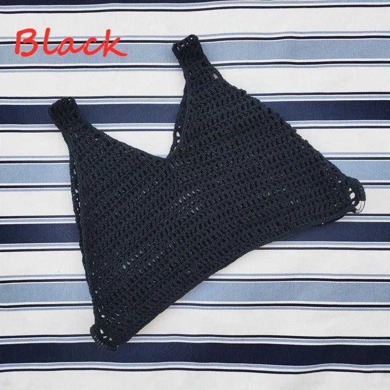 Hand Crochet Crop Top Women Summer Cover UP Hollow Ring Beach Bikini Top-THAT FASHION STORE