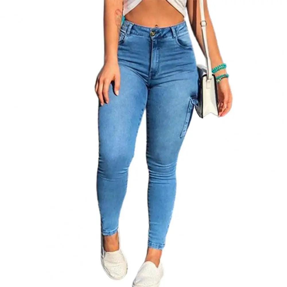 Popular Denim Pants Distressed Trousers Zipper Cuff Pockets Skinny Jeans Cargo Jeans Women Jeans-THAT FASHION STORE