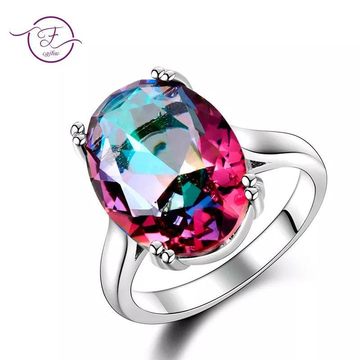 Fashion Women's Jewelry S925 Silver Ring Mystic Fire Rainbow Topaz Rings Promotion Elegant Wedding Jewelry anillos Party Gift-THAT FASHION STORE