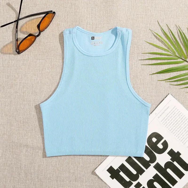 Women Yoga Vest Gym Sports Crop Tops Seamless Streetwear Rib-Knit Fitness Running Vest Workout Bra Tank Top Female Without Pad-THAT FASHION STORE