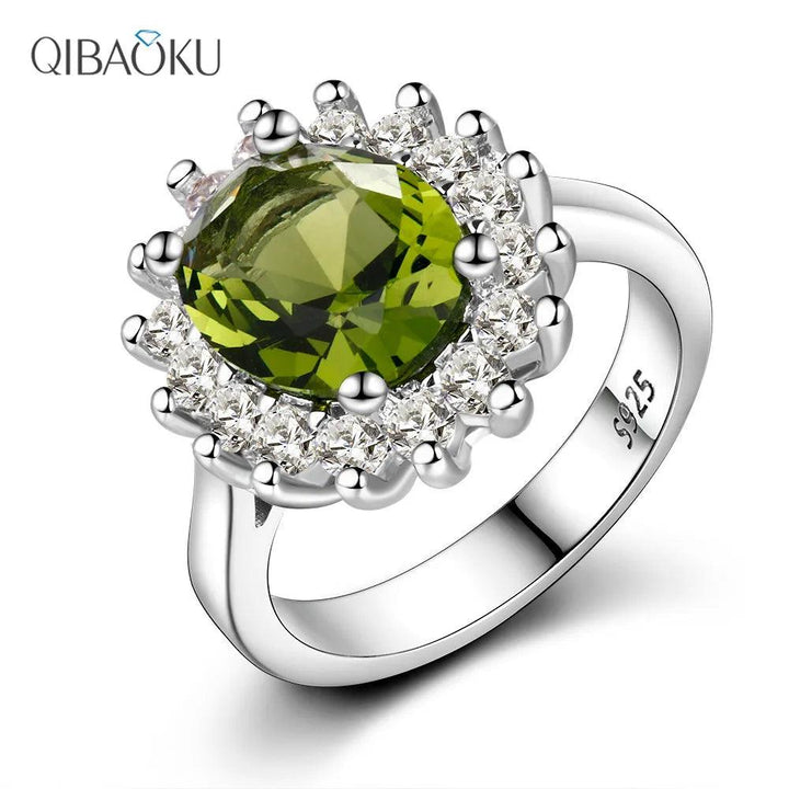 925 Sterling Silver Ring Flower Silver Rings with Peridot Stones Shining Luxury Wedding Engagement Rings for Women Jewelry-THAT FASHION STORE