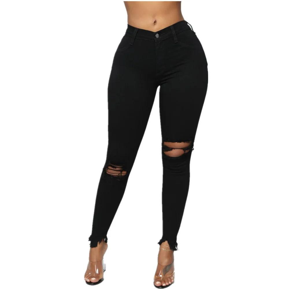 Black and White Ripped Jeans For women Slim denim Jeans Casual Skinny pencil pants Fashion Women's clothing S-3XL Drop Shipping-THAT FASHION STORE