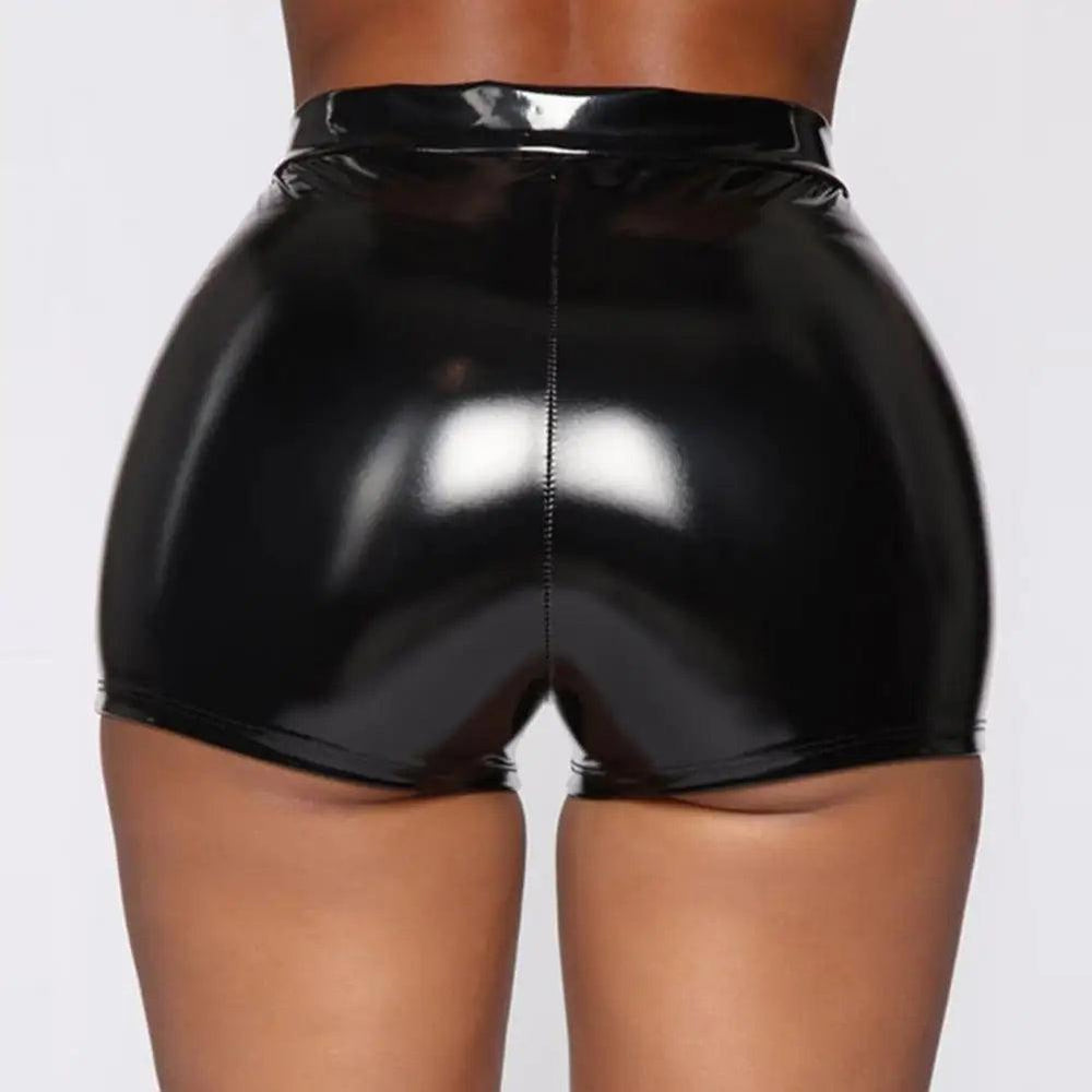 Women Faux Latex Leather Shorts Stretchy Slim High Waist Bodycon Biker Shorts Lady Skinny PU Casual Motorcycle Shorts New Custom-THAT FASHION STORE