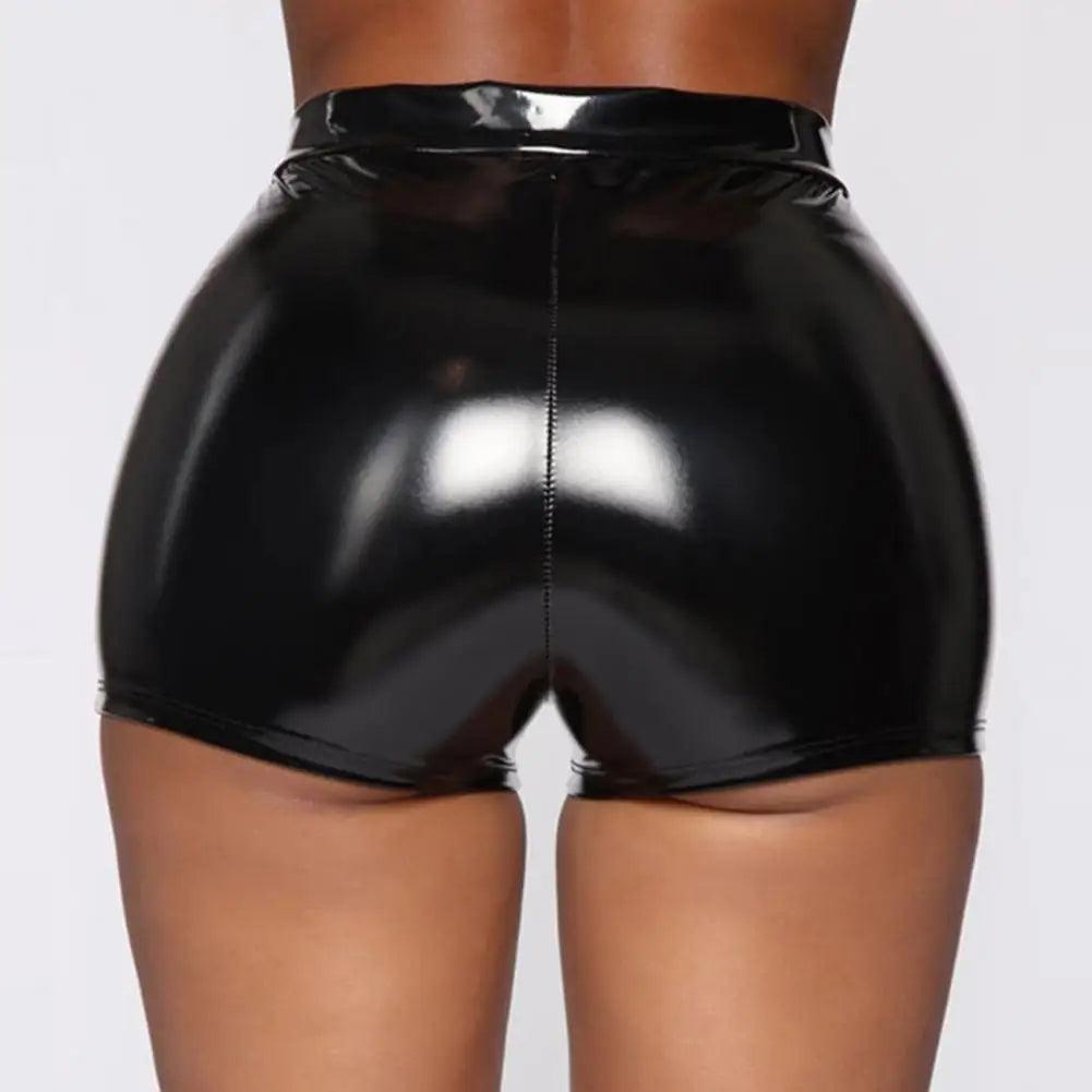 Women Faux Latex Leather Shorts Stretchy Slim High Waist Bodycon Biker Shorts Lady Skinny PU Casual Motorcycle Shorts New Custom-THAT FASHION STORE