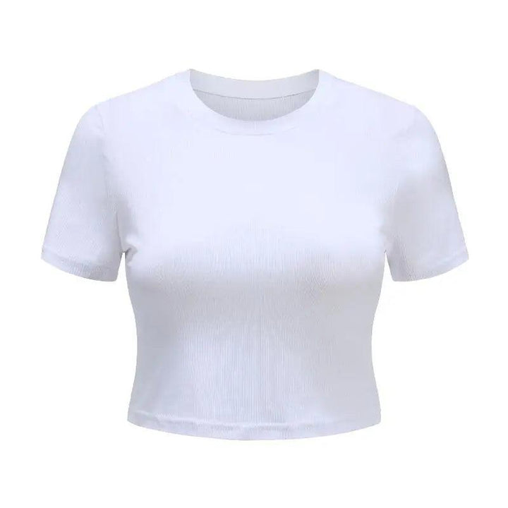 O Neck Knit White Crop Top Women Summer Casual T Shirt Basic Sexy Streetwear Ribber Black Short Sleeve Tops-THAT FASHION STORE