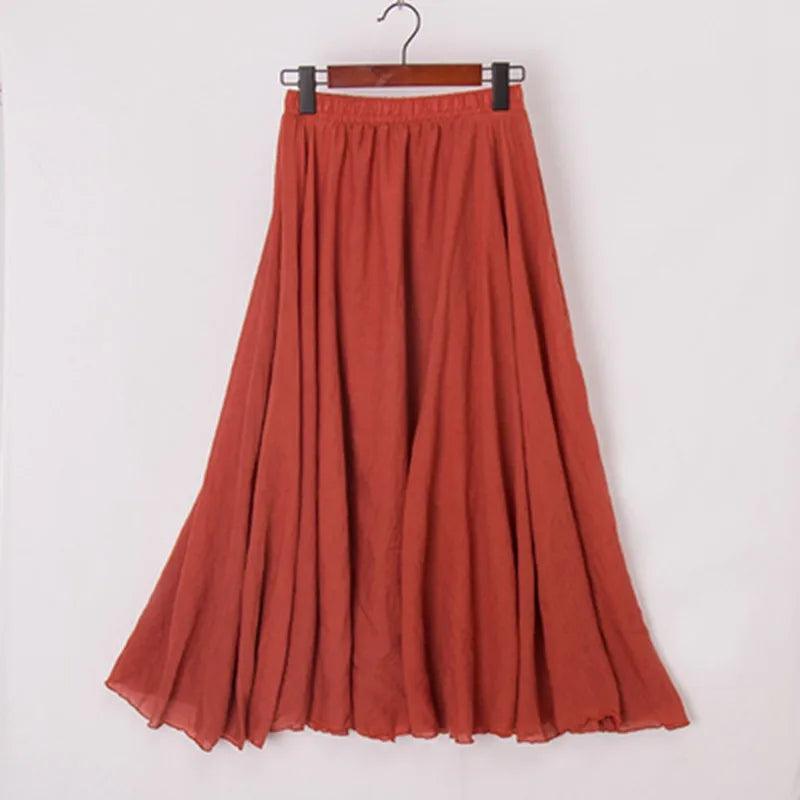 High Quality Cotton Linen Maxi Skirt Womens Casual Elastic High Waist Pleated A-Line Beach Skirts Boho Saia Feminina Faldas Jupe-THAT FASHION STORE