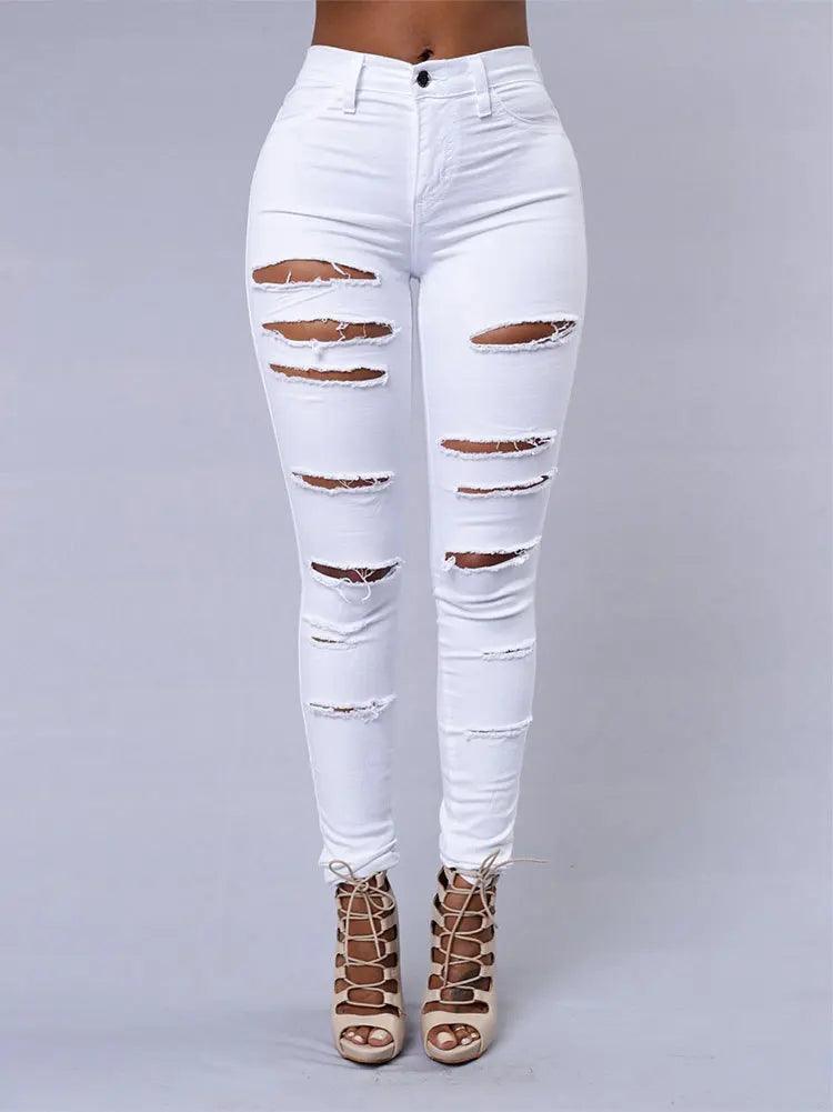 Hot sale ripped jeans for women sexy skinny denim jeans fashion street casual pencil pants female spring and summer clothing-THAT FASHION STORE