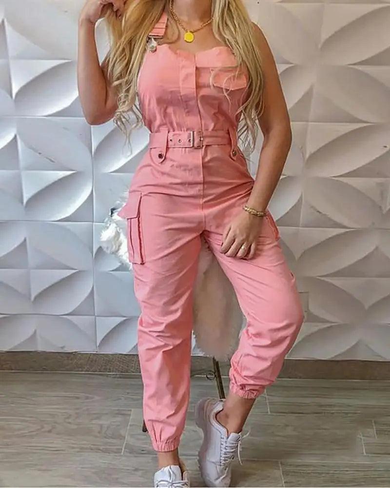 Women Strap Jumpsuit Summer Loose Dungarees Long Rompers Solid Pockets Cargo Pants Female Casual Work Out Playsuits-THAT FASHION STORE