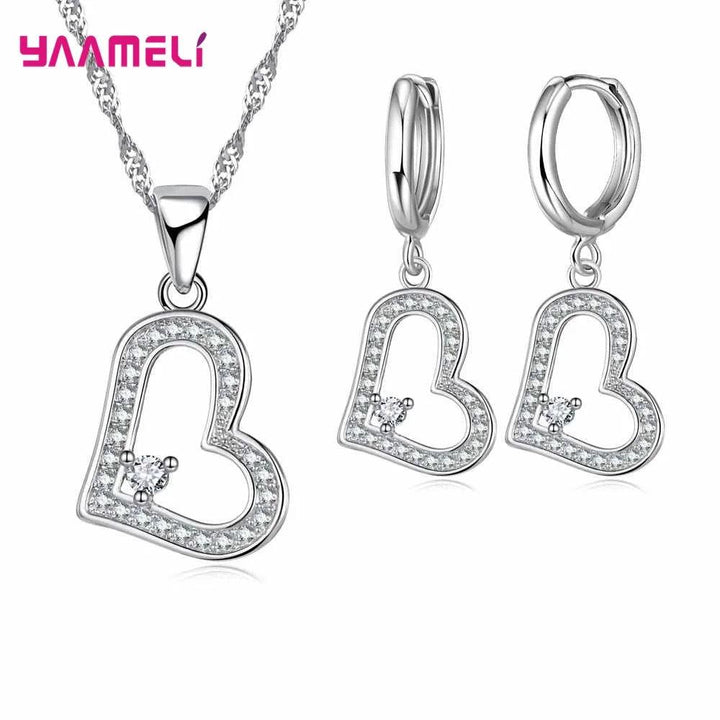 Cheap Sale 925 Sterling SilverCrystal Flower Square Pendant Necklace Earrings Jewelry Set For Women Girls Wedding Engagement-THAT FASHION STORE