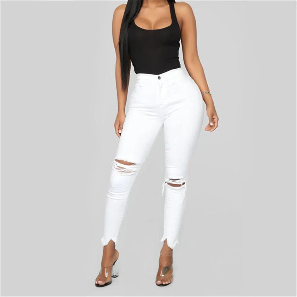 Black and White Ripped Jeans For women Slim denim Jeans Casual Skinny pencil pants Fashion Women's clothing S-3XL Drop Shipping-THAT FASHION STORE