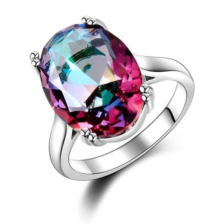 Fashion Women's Jewelry S925 Silver Ring Mystic Fire Rainbow Topaz Rings Promotion Elegant Wedding Jewelry anillos Party Gift-THAT FASHION STORE