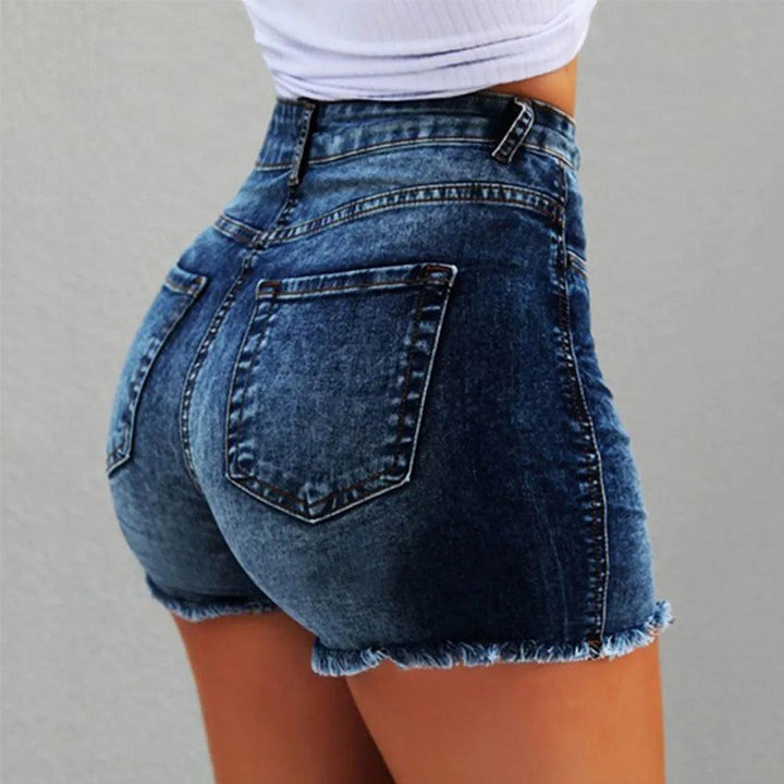 Women's denim shorts Summer Lady Clothing High Waist Denim Shorts Women's Fringe Frayed Ripped Jeans Hot Shorts With Pockets-THAT FASHION STORE