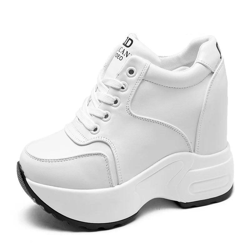 Women's Ankle Boots 2024 Spring Leather Chunky Shoes Woman Platform Height Increased Sneakers 10CM Thick Sole Wedges White Boots-THAT FASHION STORE