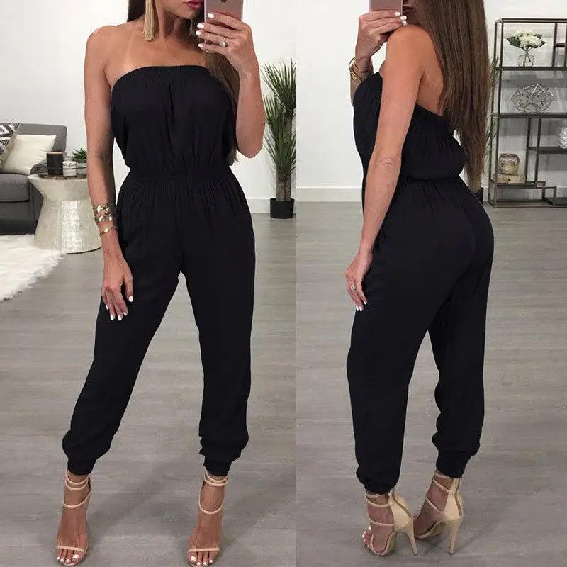 Womens Bandage Evening Party Playsuit Ladies Romper Long Jumpsuit Women Ladies Femal Solid Off Shoulder Jumpsuits Size S-XL-THAT FASHION STORE