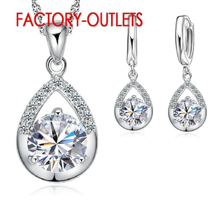 Hot Sale 925 Silver Needle Bridal Jewelry Sets Romantic Crystal Water Drop Necklaces Hoop Earrings Women Party Engagement-THAT FASHION STORE