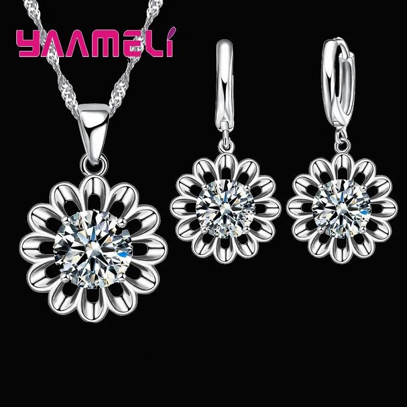 New Fashion Wedding Jewelry Set Women Top Quality 925 Sterling Silver Color Crystal Pendant Necklace Hoop Earring Big Promotion-THAT FASHION STORE